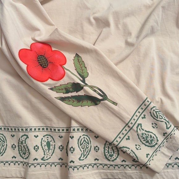 NWT Free People x FOUND Garden Bloom Embroidered Long Sleeve Tee in cream - Picture 4 of 7